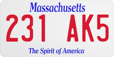MA license plate 231AK5