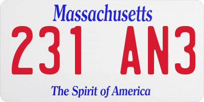 MA license plate 231AN3