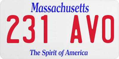 MA license plate 231AV0