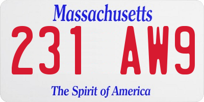 MA license plate 231AW9