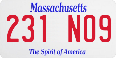 MA license plate 231NO9