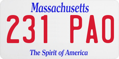 MA license plate 231PA0
