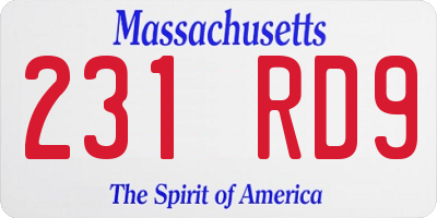 MA license plate 231RD9