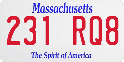 MA license plate 231RQ8