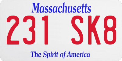 MA license plate 231SK8