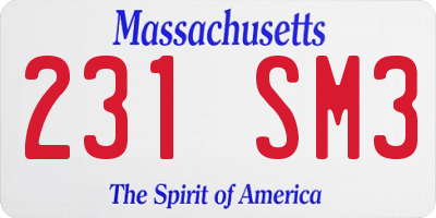 MA license plate 231SM3