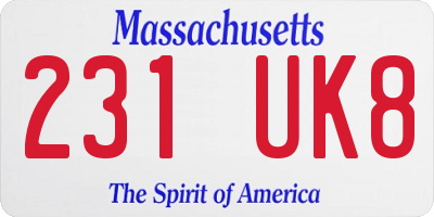 MA license plate 231UK8