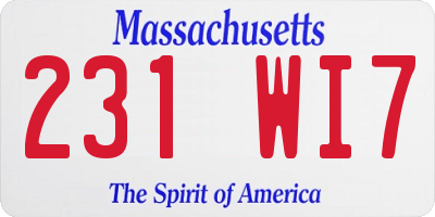 MA license plate 231WI7