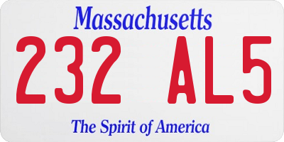 MA license plate 232AL5