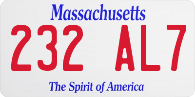 MA license plate 232AL7