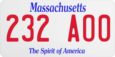 MA license plate 232AO0