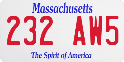 MA license plate 232AW5