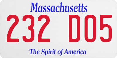 MA license plate 232DO5