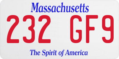 MA license plate 232GF9