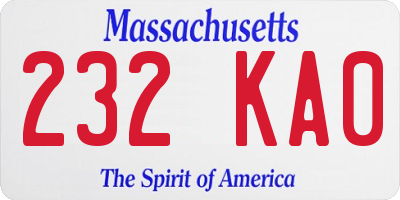 MA license plate 232KA0