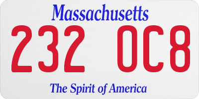 MA license plate 232OC8