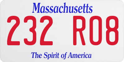 MA license plate 232RO8