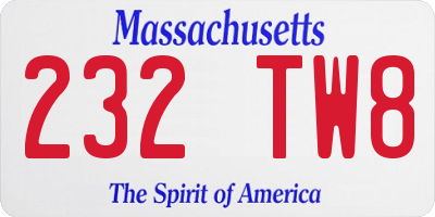 MA license plate 232TW8