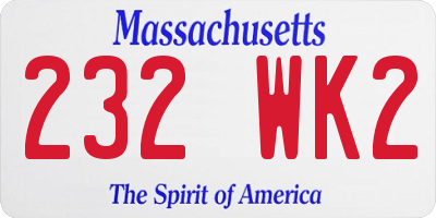 MA license plate 232WK2