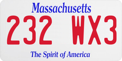 MA license plate 232WX3