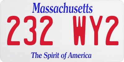 MA license plate 232WY2