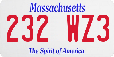 MA license plate 232WZ3
