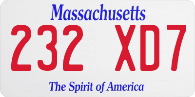 MA license plate 232XD7