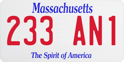 MA license plate 233AN1