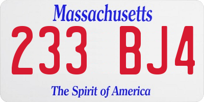 MA license plate 233BJ4
