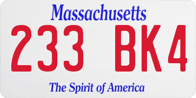 MA license plate 233BK4