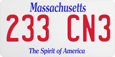 MA license plate 233CN3