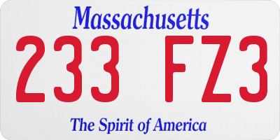 MA license plate 233FZ3