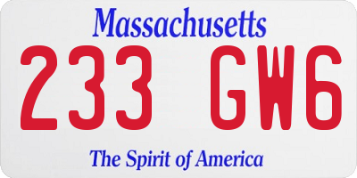 MA license plate 233GW6