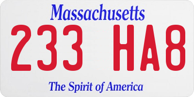 MA license plate 233HA8