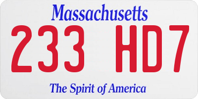 MA license plate 233HD7