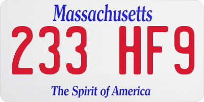 MA license plate 233HF9