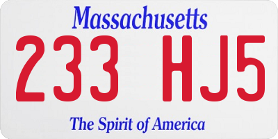 MA license plate 233HJ5