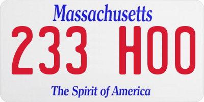 MA license plate 233HO0