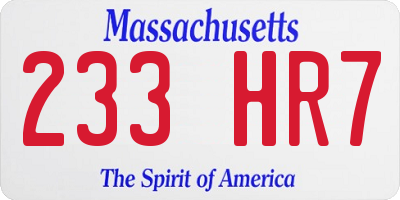 MA license plate 233HR7