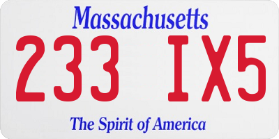 MA license plate 233IX5