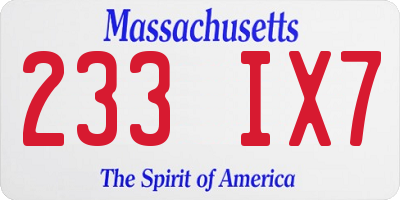 MA license plate 233IX7