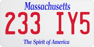 MA license plate 233IY5