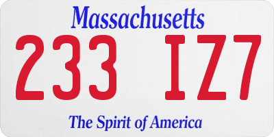 MA license plate 233IZ7