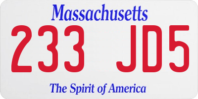 MA license plate 233JD5