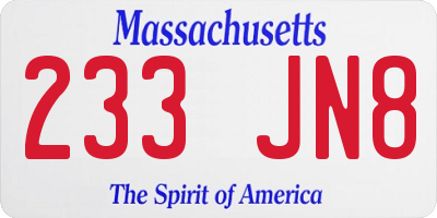 MA license plate 233JN8