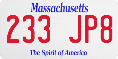 MA license plate 233JP8