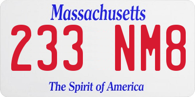 MA license plate 233NM8
