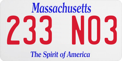 MA license plate 233NO3