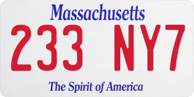 MA license plate 233NY7