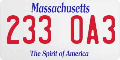 MA license plate 233OA3